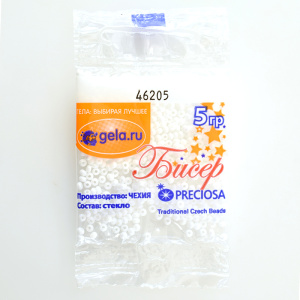 Бисер Preciosa №10, 5 г., цвет №46205 белый радужный мелованный. Арт G 46205