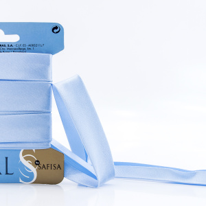 Косая бейка атласная  на блистере SAFISA, 20 мм, 2,5 м, цвет 04, светло-голубой. Арт P06260-20мм-04          