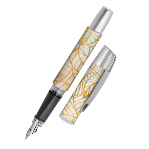 Ручка перьевая "Campus", с синим картриджем, размер пера M, 0.5 мм, принт "Золотые листья". Арт 61491/3D