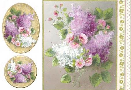 Бумага упаковочная с контурным золочением "Букет сирени ", рисовая, 48 х 33 см. Арт DFS186G                 