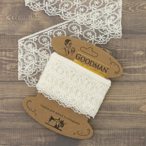 Кружево-вышивка на тюле, 63 мм, цвет молочный, 100% полиэстер, 3,5 м. Арт T-1909.112