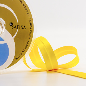 Косая бейка атласная 20 мм, 25 м, цвет 32, желтый. Арт 6260-20мм-32            