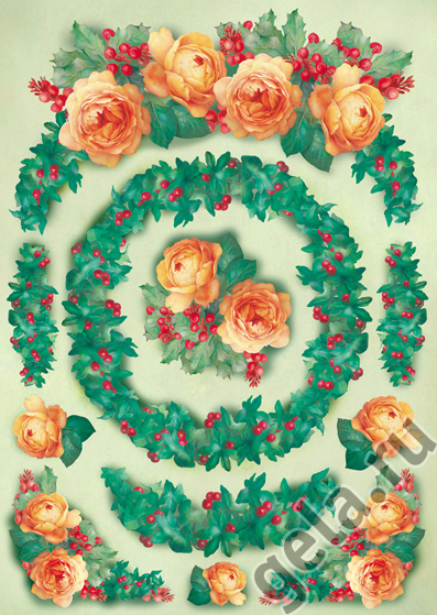 Карта для декупажа "Желтые розы и плющ". Арт DFG303                  