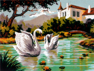 Канва жесткая с рисунком "В тихой заводи лебеди". Арт D.470                   