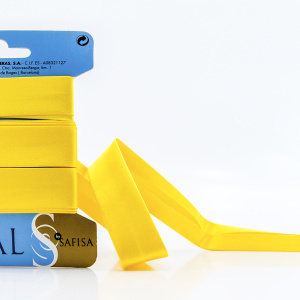 Косая бейка атласная  на блистере SAFISA, 20 мм, 2,5 м, цвет 32, желтый. Арт P06260-20мм-32          