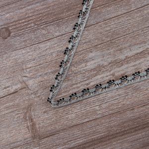 Мерсеризованное хлопковое кружево, 10 мм, цвет серебристый с черным. Арт 3480/G2                 