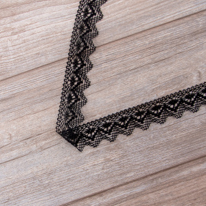 Мерсеризованное хлопковое кружево, 35 мм, цвет черный. Арт 3201/14                 