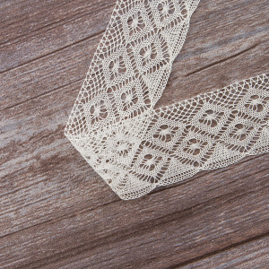 Мерсеризованное хлопковое кружево, 35 мм, цвет шампань. Арт 2046/72