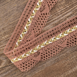Мерсеризованное хлопковое кружево, 35 мм, цвет холодно-розовый. Арт 2196/F3