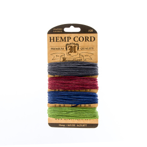 Шнуры на блистере HEMPTIQUE #20 - 1 мм, 4 цвета по 9,1 м. Арт HC20EP                  