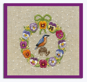 Набор для вышивания "February Wreath Nuthatch" (Февральский Венок Поползень), 14.5 х 14.5 см. Арт 2689