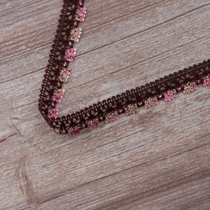 Мерсеризованное хлопковое кружево, 15 мм, цвет коричневый с розово-бежевым. Арт 3247/B5                 