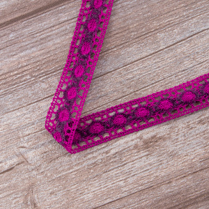 Мерсеризованное хлопковое кружево, 20 мм, цвет фуксия. Арт 3682/25