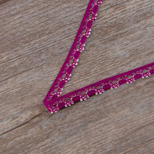 Мерсеризованное хлопковое кружево, 10 мм, цвет цикламеновый с белым. Арт 3480/G7