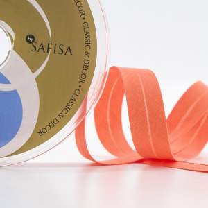 Косая бейка хлопок/полиэстер 20 мм, 25 м, цвет 122, кораловый темный. Арт 6120-20мм-122           