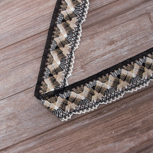 Мерсеризованное хлопковое кружево, 55 мм, цвет белый/бежевый/черный. Арт 1854/D6