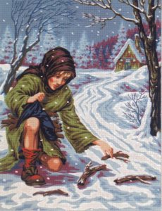 Канва жесткая с рисунком "Женщина, собирающая хворост". Арт D.480                   