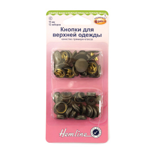 Кнопки для одежды, тип "С", цвет античная латунь, 15 мм, 12 пар. Арт 405R.A                  