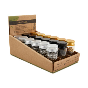 Булавки портновские с пластиковой головкой  в стеклянных баночках, 18 шт. в прикассовом стенде. Арт 9678879.DB