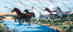 Канва жесткая с рисунком "Табун через ручей". Арт B.1255/01