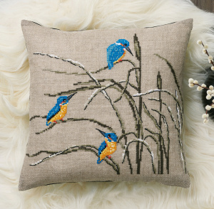 Набор для вышивания подушки "Зимородки". Арт 83-1316