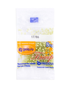 Бисер Preciosa №10, 5 г., цвет №17786 желто-зеленый алебастр. Арт G 17786