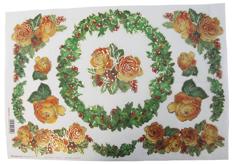 Бумага упаковочная с контурным золочением "Венки и розы", рисовая, 48 х 33 см. Арт DFS227G