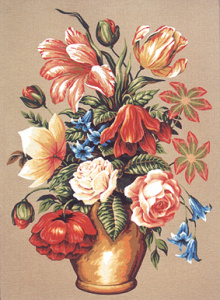 Канва жесткая с рисунком "Букет в вазе с колокольчиками ". Арт C.919                   