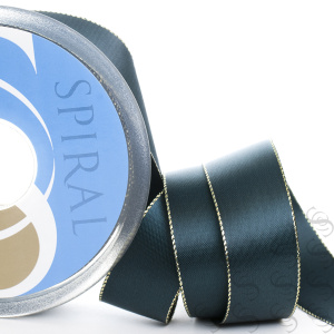 Лента атласная SAFISA с люрексным кантом по краям, 7 мм, 25 м, цвет 43, темно-зеленый. Арт 25190-07мм-43           