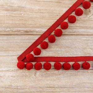 Тесьма с помпонами, диаметр 20 мм, цвет бордовый. Арт PA-40-col.323