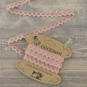 Кружево плетеное, 12 мм, цвет бледно-розовый, 100% хлопок, 5 м. Арт K-5004-87