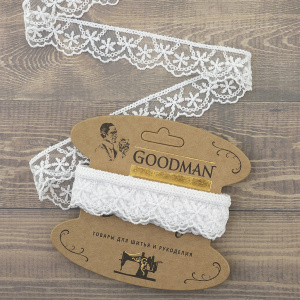 Кружево-вышивка на тюле, 28 мм, цвет белый, 100% полиэстер, 3,5 м. Арт T-1910.212