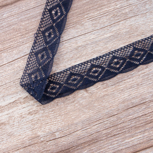 Мерсеризованное хлопковое кружево, 25 мм, цвет темно-синий. Арт 2023/9S