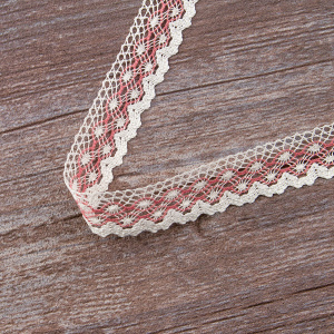 Мерсеризованное хлопковое кружево, 20 мм, цвет белый с серо-розовым. Арт 2019/Z5