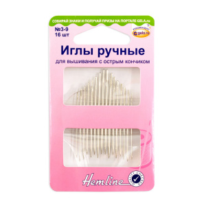 Иглы ручные для вышивания с острым кончиком, №3-9, 16 шт. Арт 200.39                  