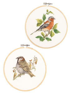 Набор для вышивания "Птицы сада Теи", канва аида 16 ct, диаметр 15 см, 2 дизайна. Арт H611A
