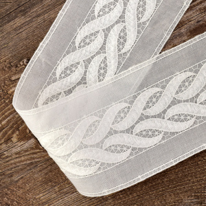 Шитье-вышивка на батисте, прошва, 80 мм, цвет белый. Арт 37137/B