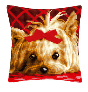 Набор для вышивания подушки "Йоркшир с бантом". Арт PN-0146989