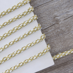 Шнур плетеный PEGA с люрексом, золото с белым, 7 мм, 15 м. Арт 881218724DX702