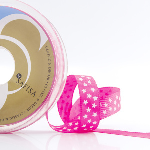 Лента репсовая SAFISA рисунок "звездочки", 15 мм, 15 м, цвет 20, малиновый. Арт 35120-15мм-20