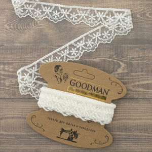 Кружево-вышивка на тюле, 28 мм, цвет молочный, 100% полиэстер, 3,5 м. Арт T-1910.112