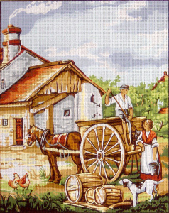 Канва жесткая с рисунком "Сельские будни". Арт 40.127                  