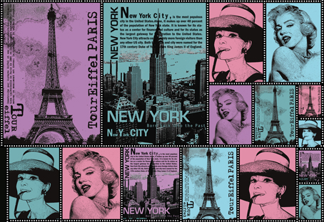 Бумага упаковочная "Нью-Йорк-Париж", рисовая, 48 х 33 см. Арт DFS278