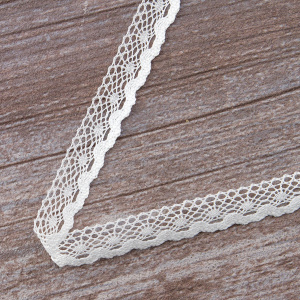 Мерсеризованное хлопковое кружево, 13 мм, цвет белый. Арт 2059/01
