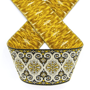 Лента жаккард с люрексом SAFISA, 50 мм, 15 м, цвет 101, черный/золотой. Арт 9214-50мм-101