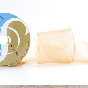 Лента органза SAFISA мини-рулон, 39 мм, 2 м, цвет 54 бежево- золотистый. Арт P00520-39мм-54          