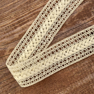 Мерсеризованное хлопковое кружево, 28 мм, цвет шампань. Арт 2197/72