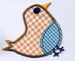 Термоаппликация HKM "Птичка в оранжевую клетку полоску". Арт 32441/1SB