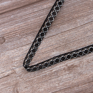 Мерсеризованное хлопковое кружево, 13 мм, цвет черный с серебристым . Арт 3155/J4