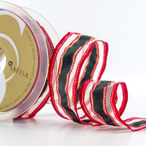 Лента органза с рисунком с проволокой по краю SAFISA, 30 мм, 15 м. Арт 25142-30                